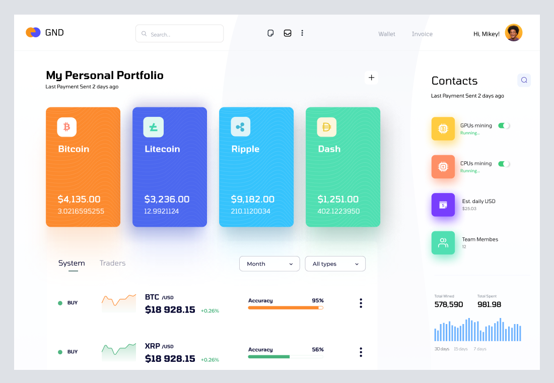 Cryptocurrency Dashboard UI Concept3