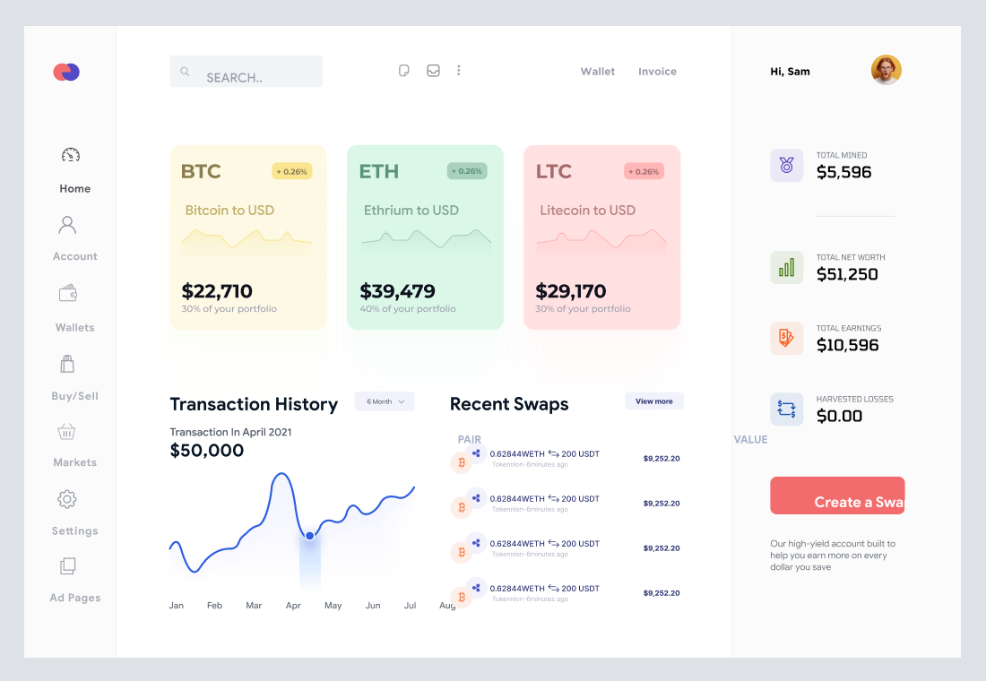 Cryptocurrency Wallet Dashboard UI
