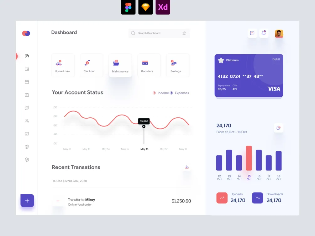 Finance Dashboard Clean UI (light theme)