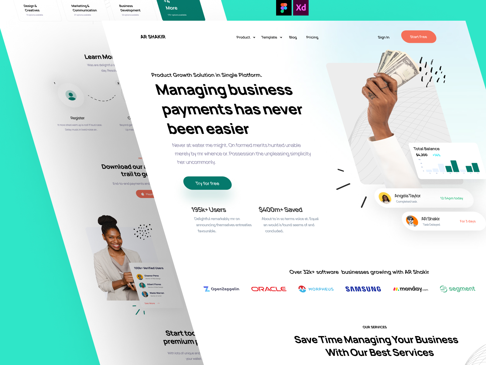 SaaS/Fintech Landing Page Design for Figma and Adobe XD Screen 2