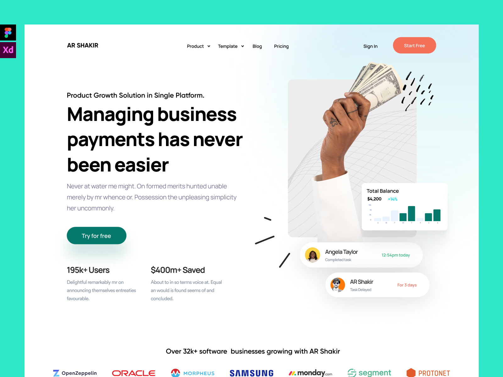 SaaS/Fintech Landing Page Design for Figma and Adobe XD Screen 3