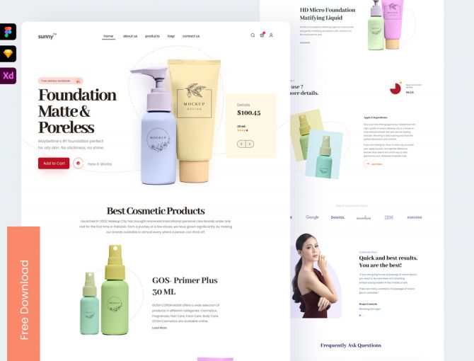Cosmetics Product Landing Page UI - Adobe XD and Figma Resources