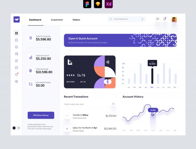Cryptocurrency Dashboard UI - Adobe XD and Figma Resources
