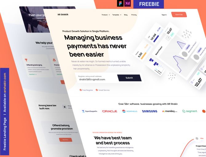 Fintech/SaaS Modern Landing Page Design freebie for Figma and Adobe XD