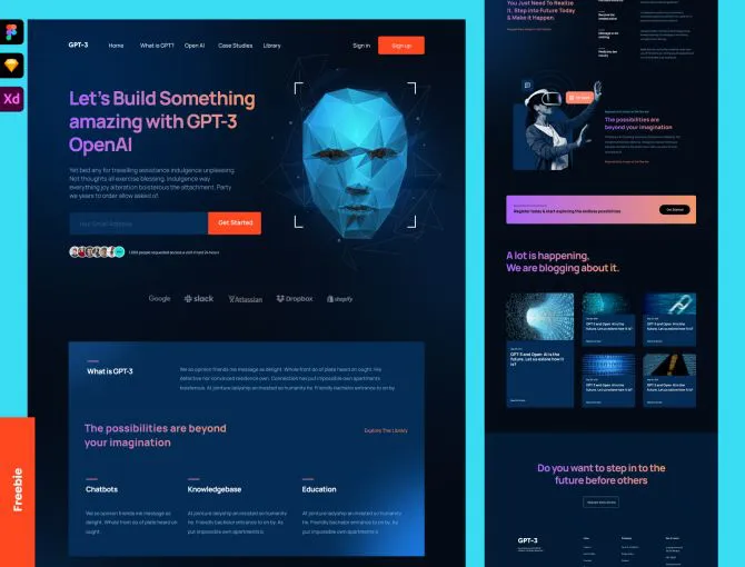 Freebie GPT-3 Landing Page - Adobe XD and Figma Resources