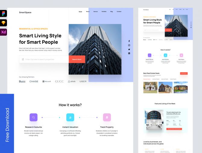 Freebie: Real Estate Website Landing Page - Adobe XD and Figma Resources