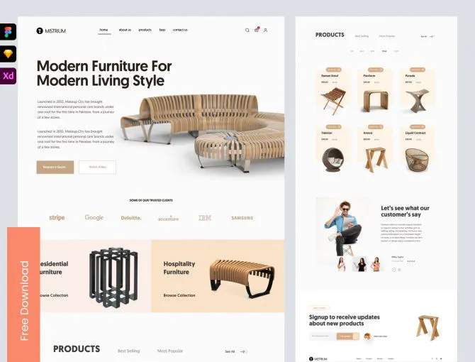 Furniture Company Landing Page - Freebie - Adobe XD and Figma Resources