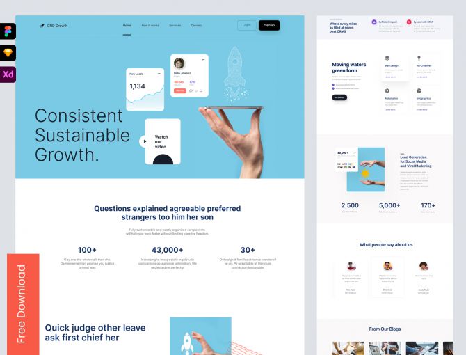Growth Agency Landing Page UI - Freebie Screen 1