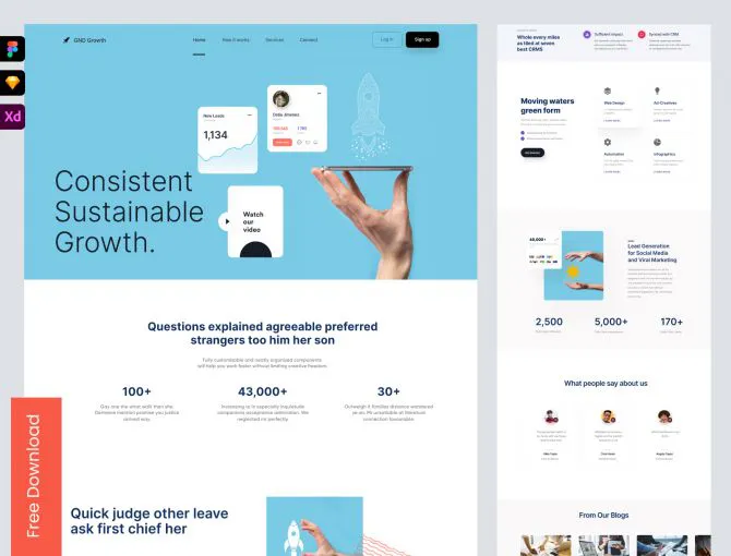 Growth Agency Landing Page UI - Freebie - Adobe XD and Figma Resources