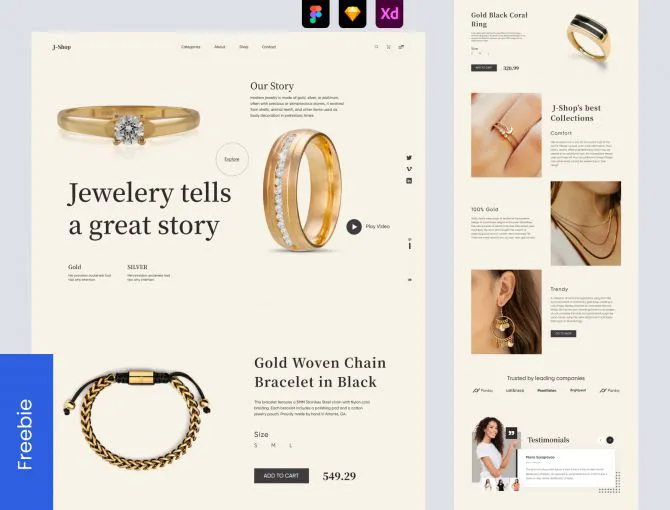 Jewelry Store Landing Page Design - Freebie - Adobe XD and Figma Resources