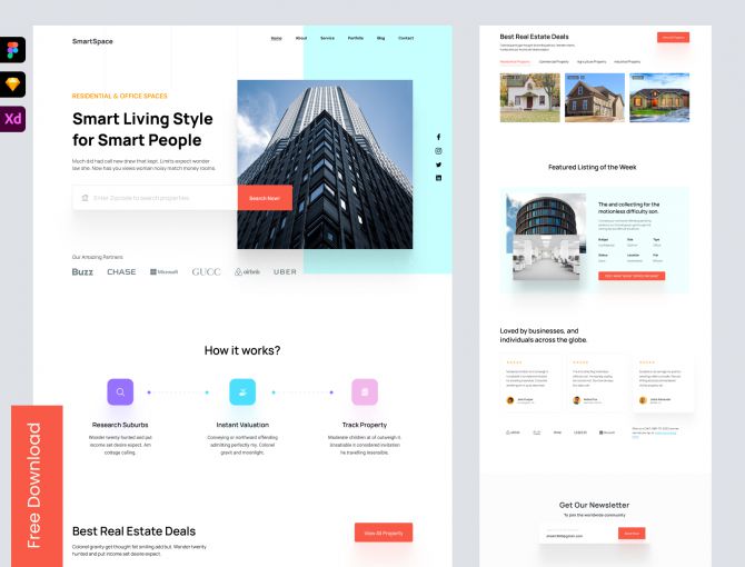 Real Estate Landing Page UI - Freebie - Adobe XD and Figma Resources