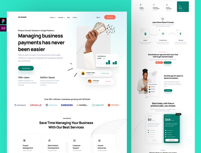 SaaS/Fintech Landing Page Design for Figma and Adobe XD - Adobe XD and Figma Resources