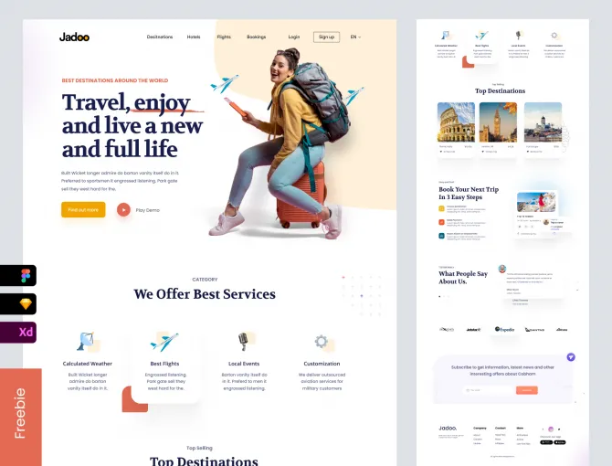 Travel Agency Landing Page - Freebie - Adobe XD and Figma Resources
