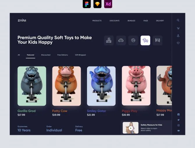 Zaini - Kids Toy Store UI - Dark UI - Adobe XD and Figma Resources